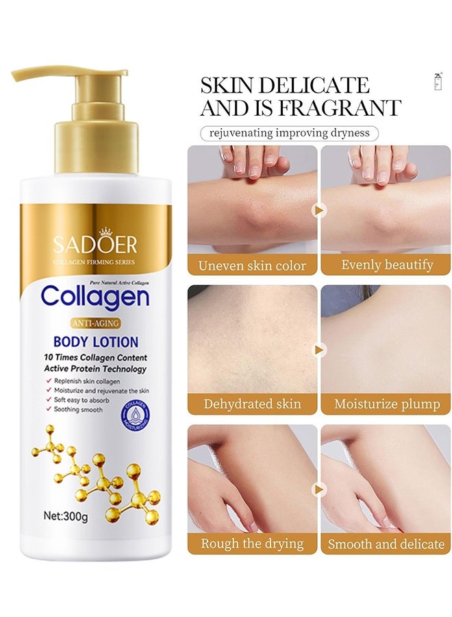 SADOER Collagen Anti-Wrinkle Repair Body Lotion, Collagen Cream Skin Care Face Lotion & Body Milk, Skin Firming Moisturizer Anti Aging Face Lotion & Tightening Body Moisturizers Lifts, Firms, Tightens, 300g - Image 4